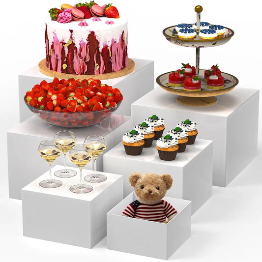 6PCS Buffet Risers Set – Large White Display Stands for Food, Catering & Party Tables