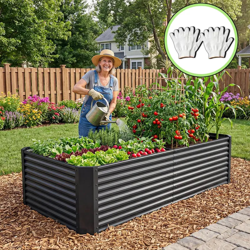 1/2 Pcs Raised Garden Bed Kit with Gloves & Tension Bar,Outdoor Patio Planter Box for Plants,Vegetables,Flowers