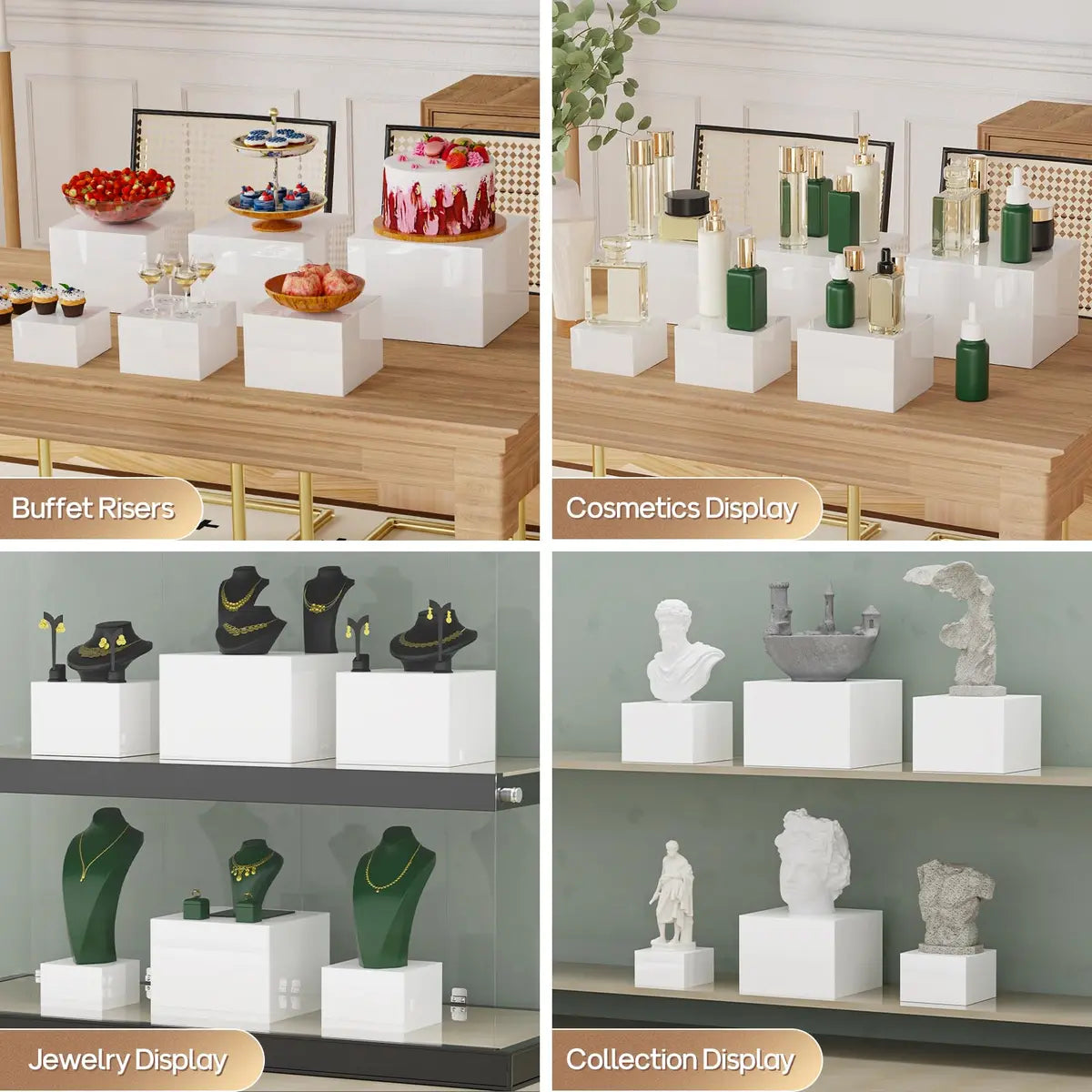 6PCS Buffet Risers Set – Large White Display Stands for Food, Catering & Party Tables
