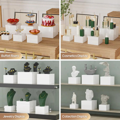 6PCS Buffet Risers Set – Large White Display Stands for Food, Catering & Party Tables