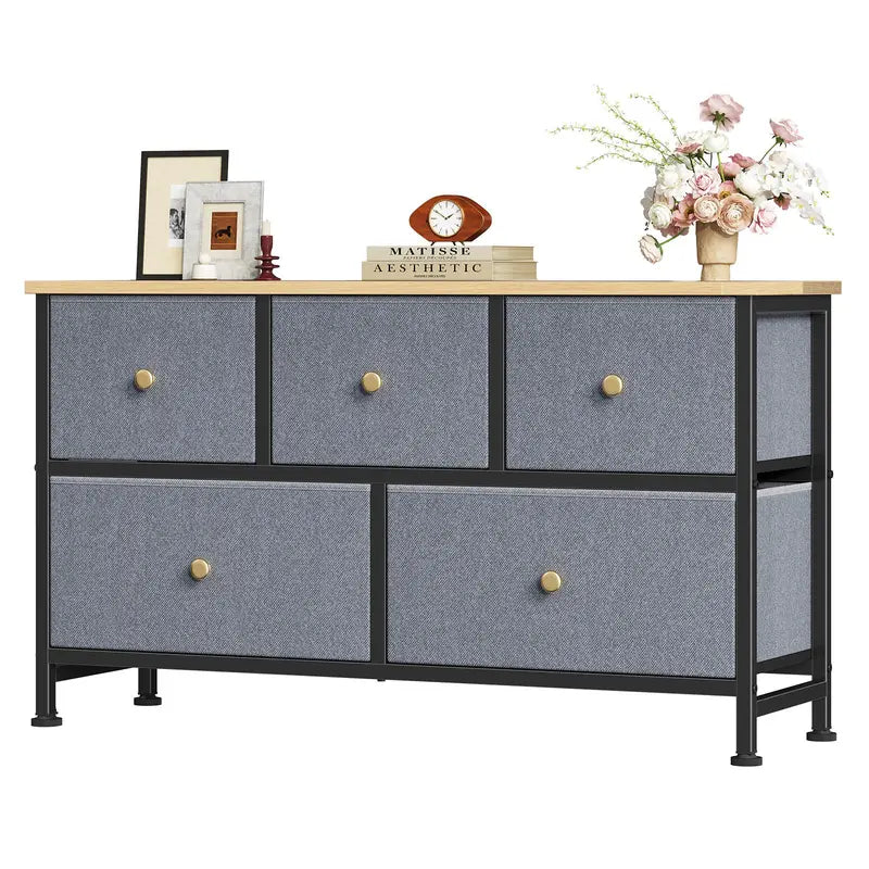 5 Drawer Storage Chest with Fabric Bins Modern Dresser Organizer for Bedroom Closet