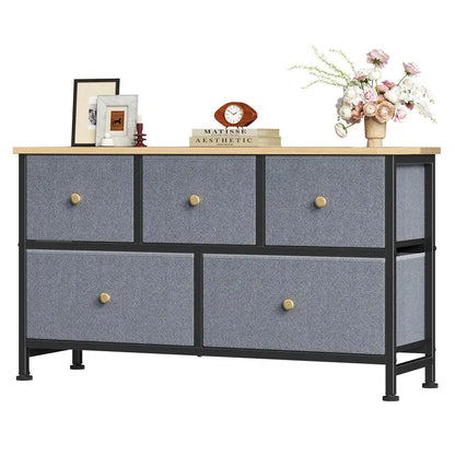 5 Drawer Storage Chest with Fabric Bins Modern Dresser Organizer for Bedroom Closet