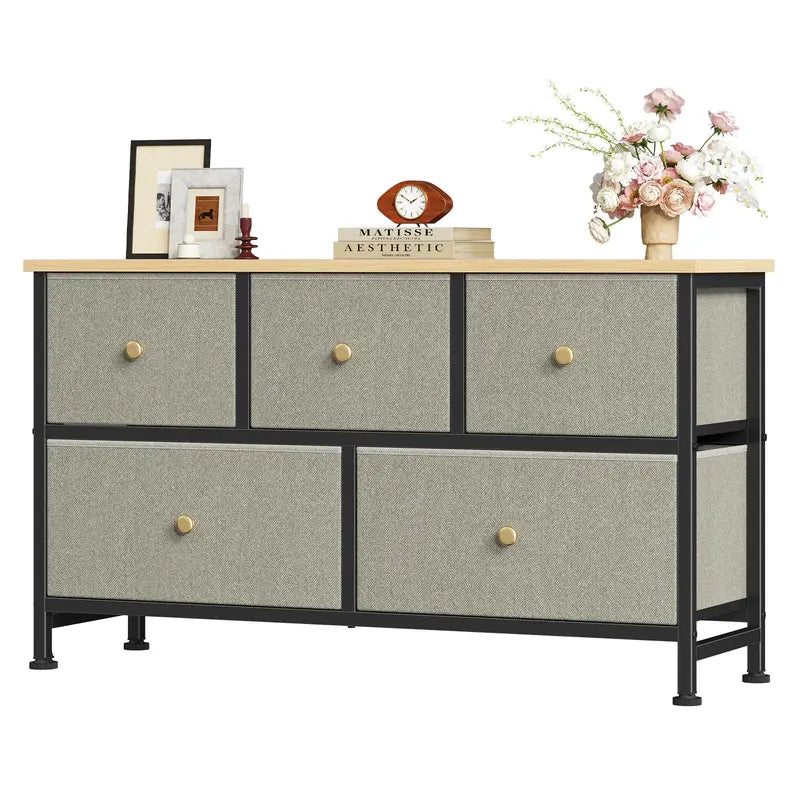 5 Drawer Storage Chest with Fabric Bins Modern Dresser Organizer for Bedroom Closet