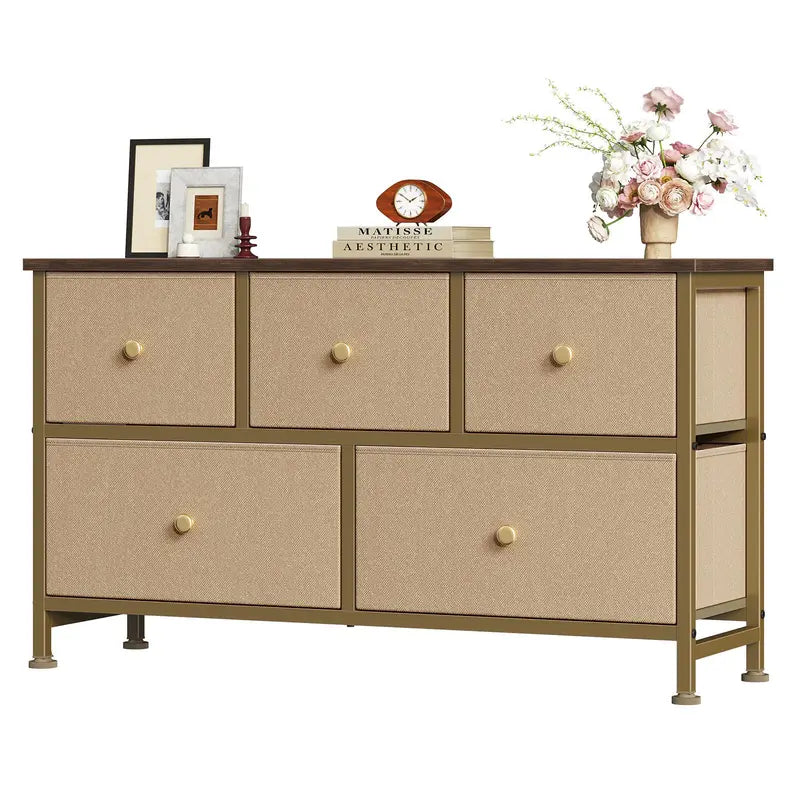 5 Drawer Storage Chest with Fabric Bins Modern Dresser Organizer for Bedroom Closet