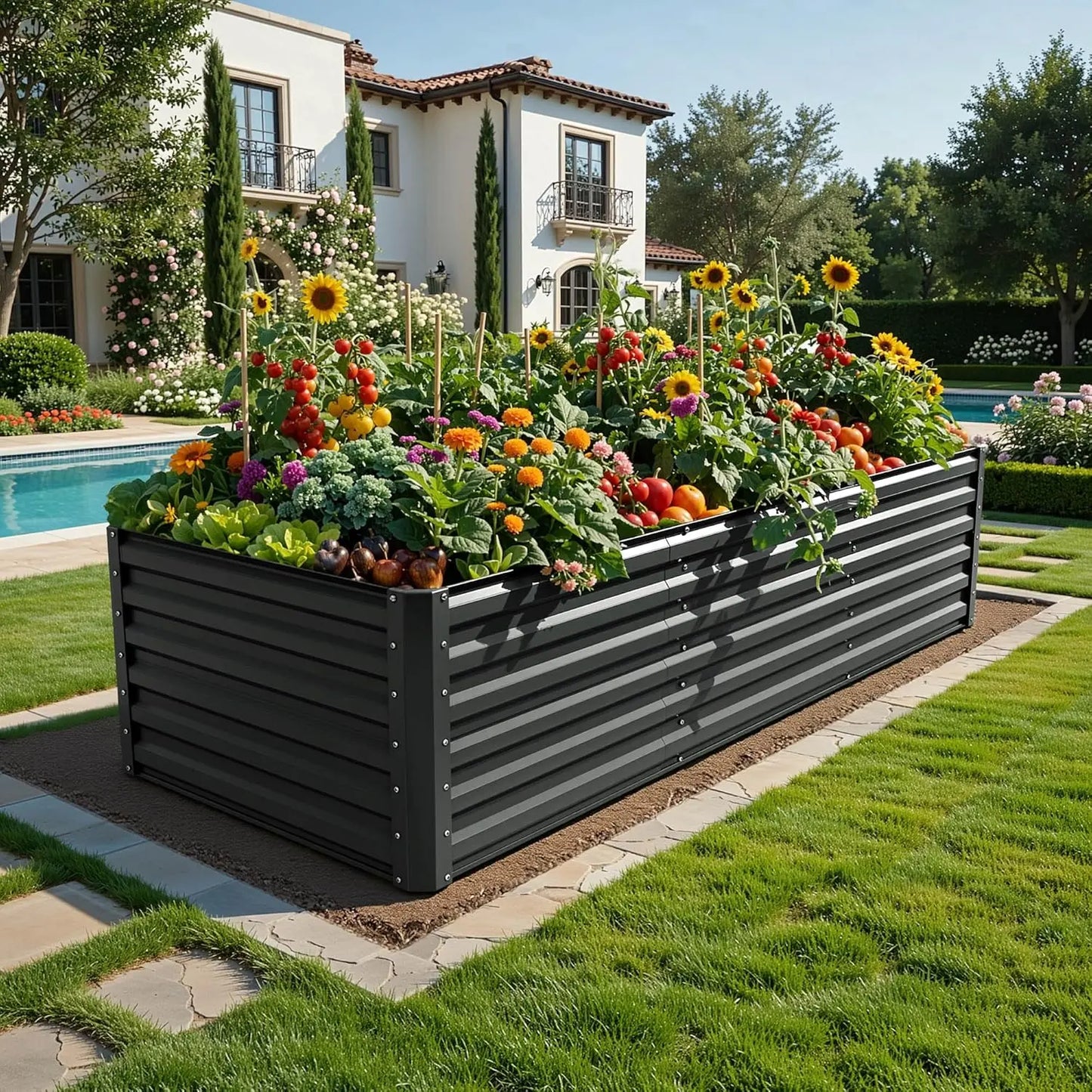 1/2 Pcs Raised Garden Bed Kit with Gloves & Tension Bar,Outdoor Patio Planter Box for Plants,Vegetables,Flowers