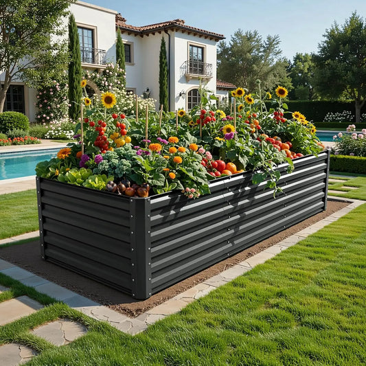 1/2 Pcs Raised Garden Bed Kit with Gloves & Tension Bar,Outdoor Patio Planter Box for Plants,Vegetables,Flowers