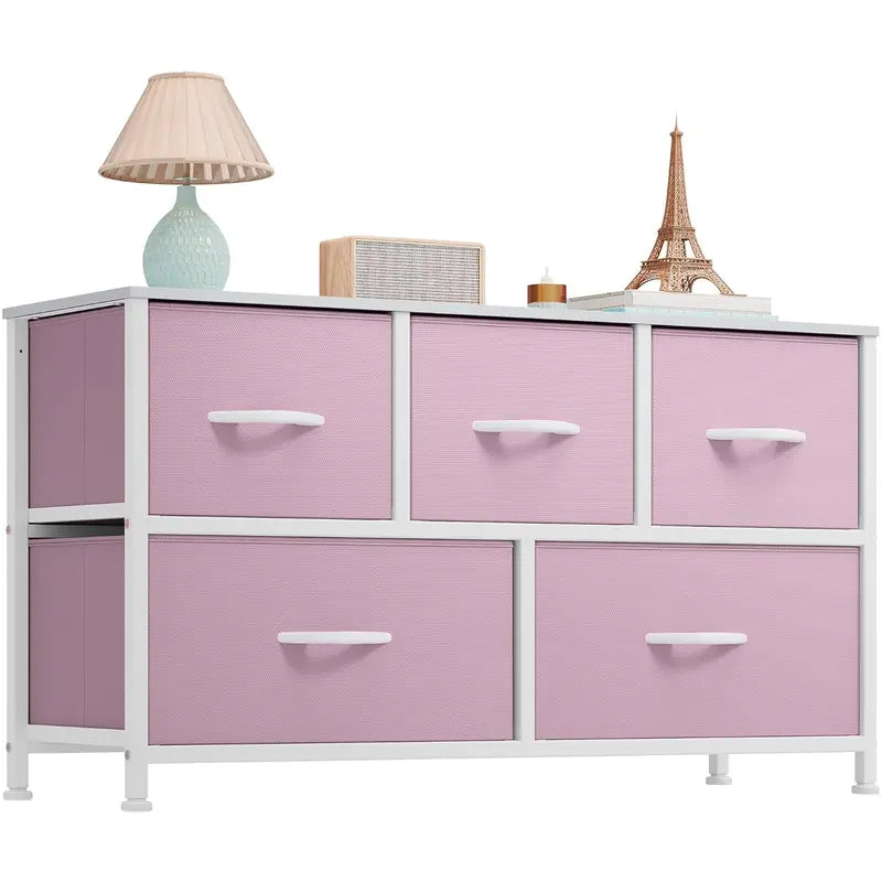 5 Drawer Storage Chest with Fabric Bins Modern Dresser Organizer for Bedroom Closet