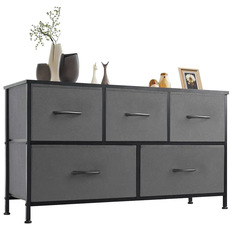 5 Drawer Storage Chest with Fabric Bins Modern Dresser Organizer for Bedroom Closet