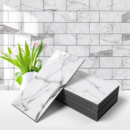 100PCS Peel and Stick Backsplash, 3" x 6" Glossy White PVC Subway Tiles