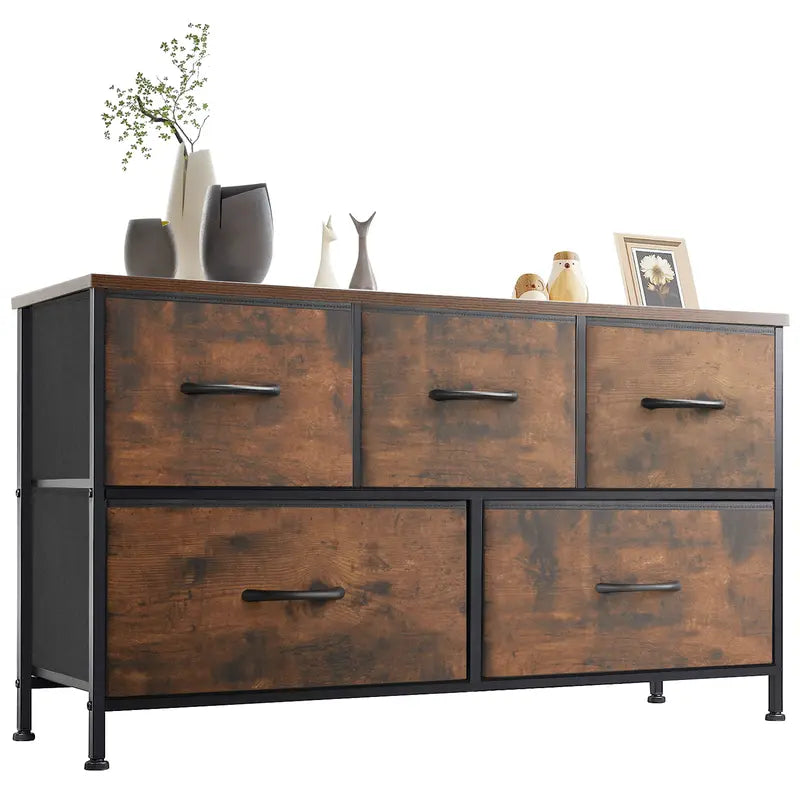 5 Drawer Storage Chest with Fabric Bins Modern Dresser Organizer for Bedroom Closet