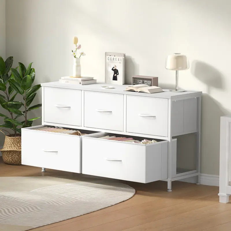 5 Drawer Storage Chest with Fabric Bins Modern Dresser Organizer for Bedroom Closet