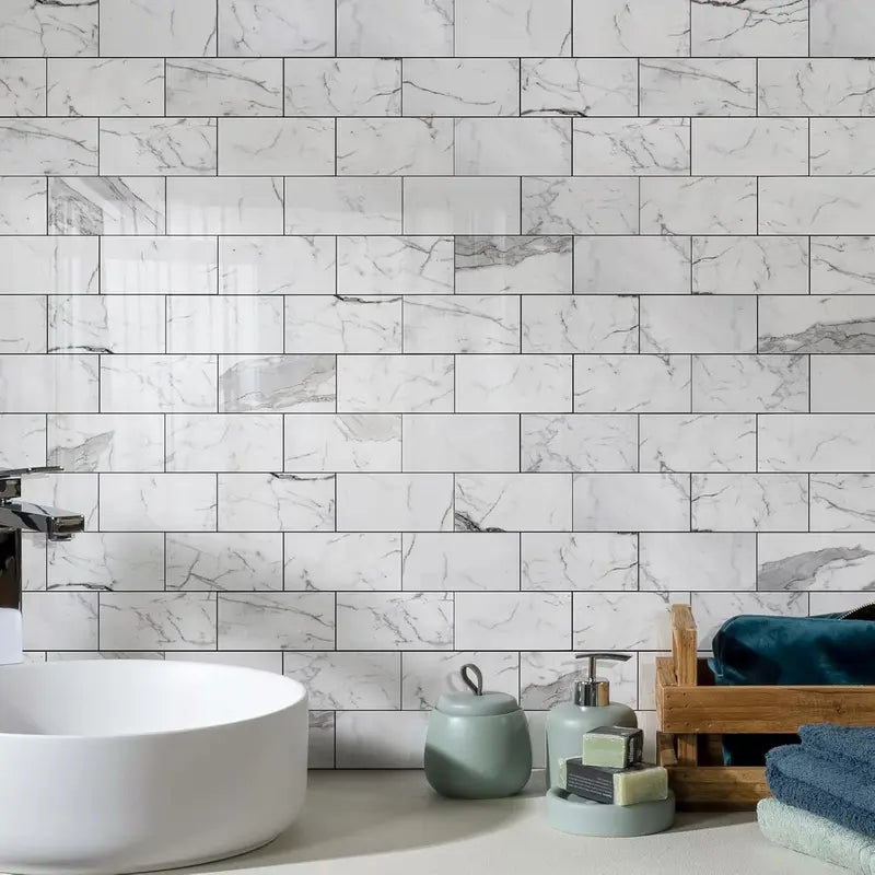 100PCS Peel and Stick Backsplash, 3" x 6" Glossy White PVC Subway Tiles