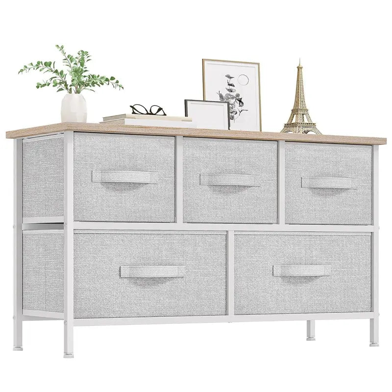 5 Drawer Storage Chest with Fabric Bins Modern Dresser Organizer for Bedroom Closet