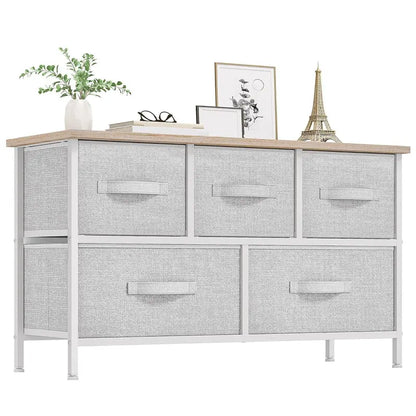 5 Drawer Storage Chest with Fabric Bins Modern Dresser Organizer for Bedroom Closet