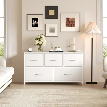5 Drawer Storage Chest with Fabric Bins Modern Dresser Organizer for Bedroom Closet