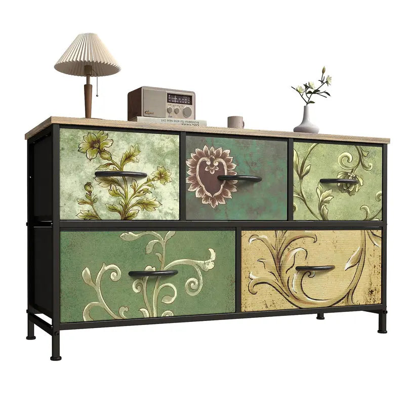 5 Drawer Storage Chest with Fabric Bins Modern Dresser Organizer for Bedroom Closet