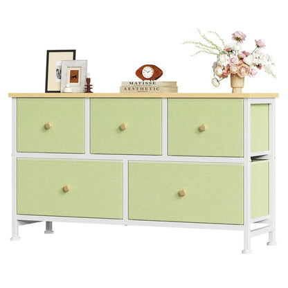 5 Drawer Storage Chest with Fabric Bins Modern Dresser Organizer for Bedroom Closet