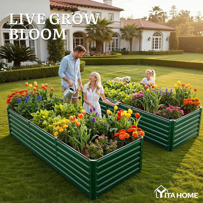 1/2 Pcs Raised Garden Bed Kit with Gloves & Tension Bar,Outdoor Patio Planter Box for Plants,Vegetables,Flowers