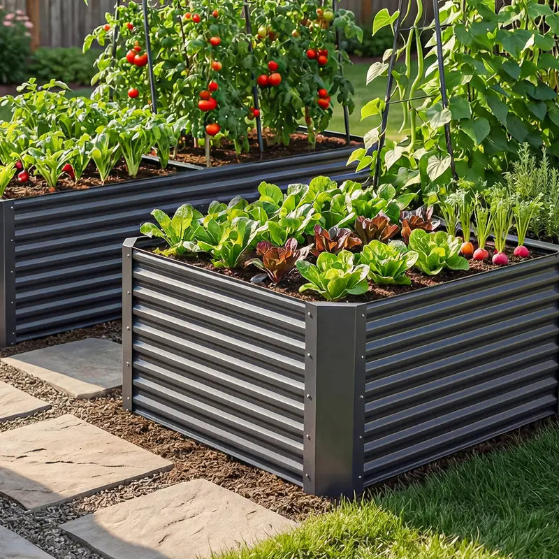 1/2 Pcs Raised Garden Bed Kit with Gloves & Tension Bar,Outdoor Patio Planter Box for Plants,Vegetables,Flowers